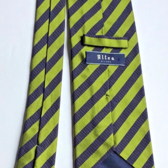 Altea green with navy stripes all Silk Tie.Made in Italy 🇮🇹 - Picture 9 of 9